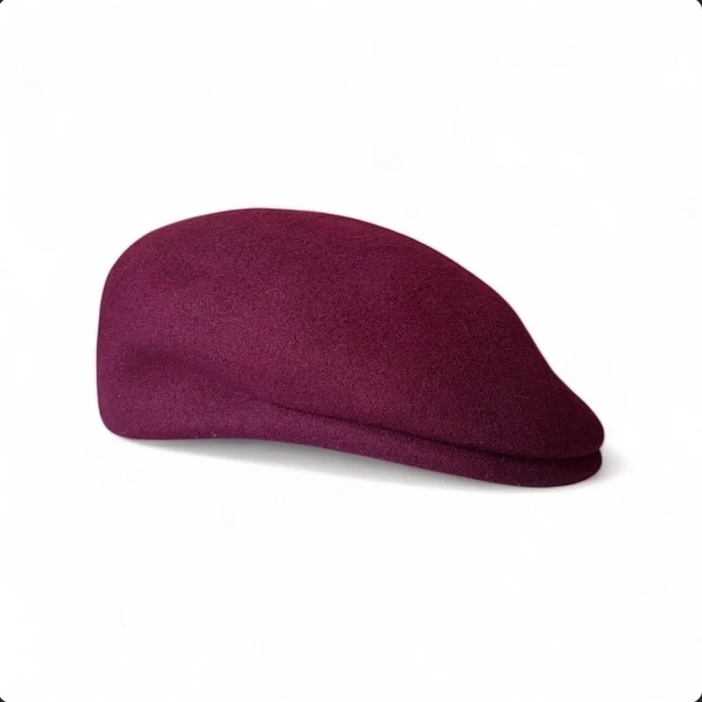 Vintage Made in Italy Wool Newsboy Cap Burgundy Red Baker Boy Cabbie Hat M/L
